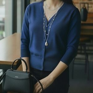 Ann Taylor Navy Blue CARDIGAN Sz S Button-Up Sweater Women's Classic Chic Career